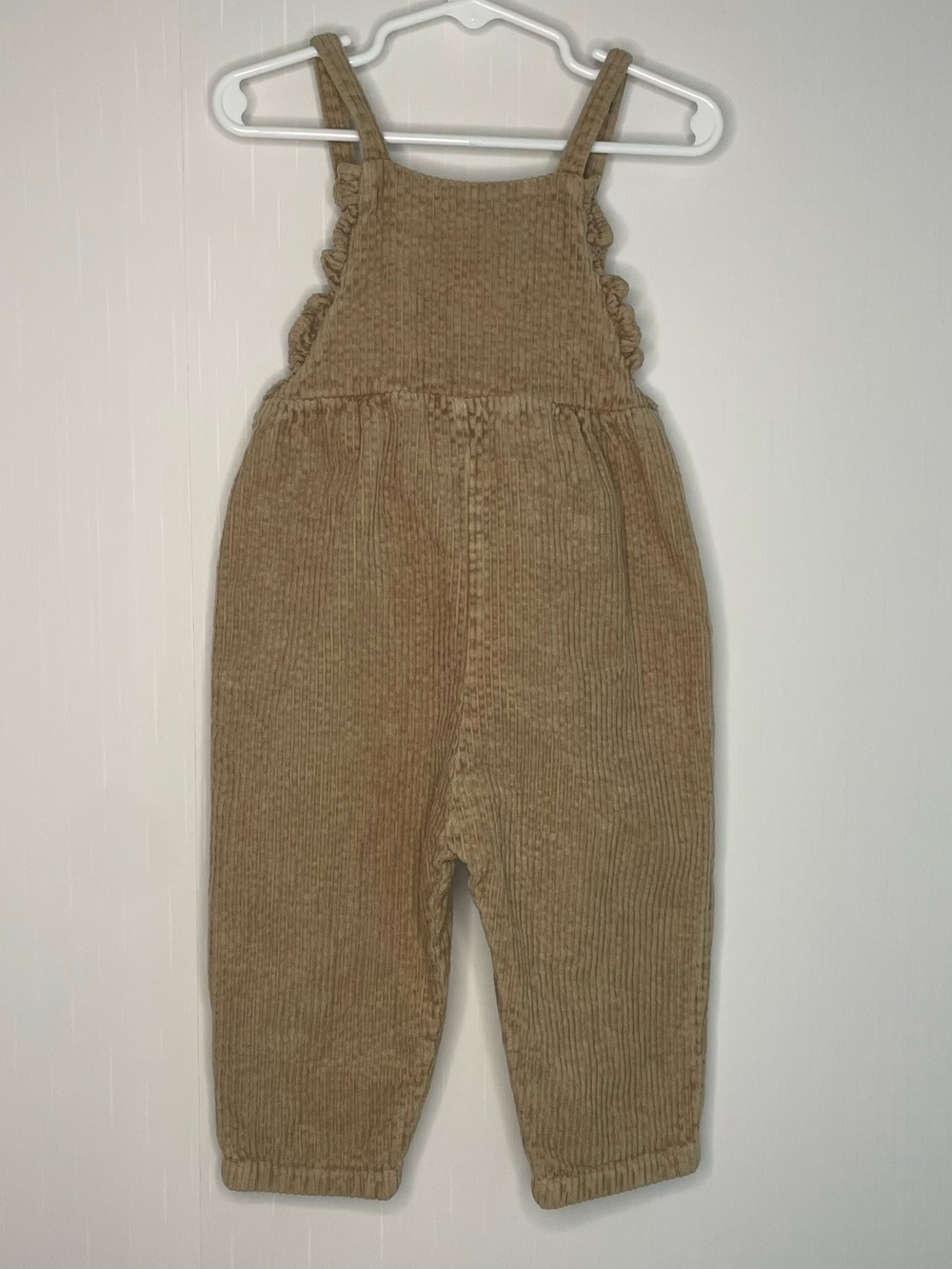 Zara Kids Girl Ruffled Corduroy Overalls Jumpsuit Neutral Tan Brown 18-24 Month
